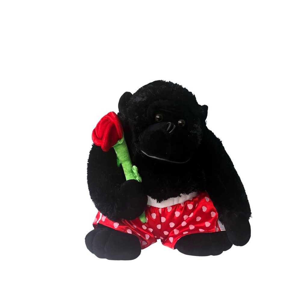 Atico International Valentine Gorilla Plush with Rose and Heart Boxers Black Red